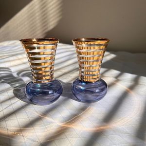 Bartlett Collins Vintage Mini Vases, 1940s Vintage Glass Mini Vases, Art Deco